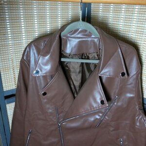 Brown Faux Leather Moto Jacket